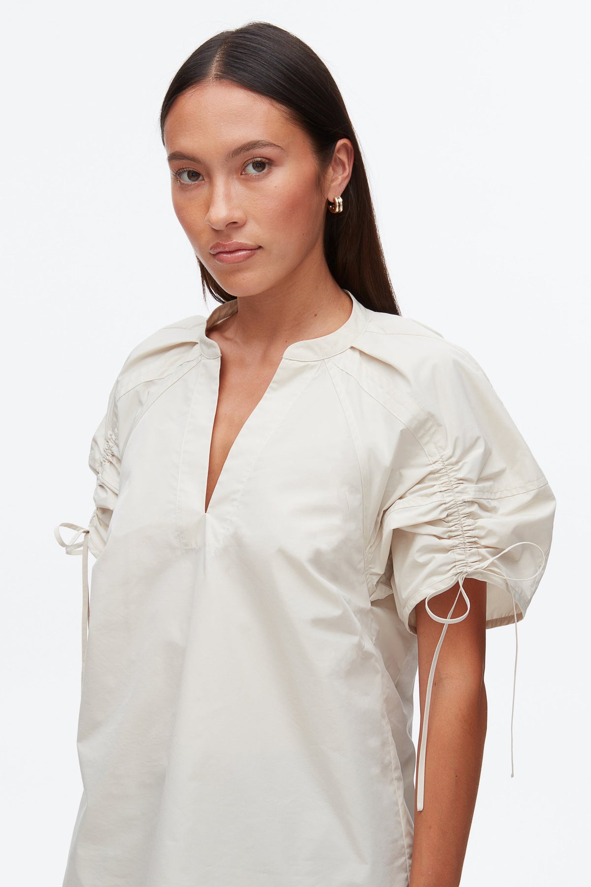 Ruched Sleeve V-Neck Top Stone