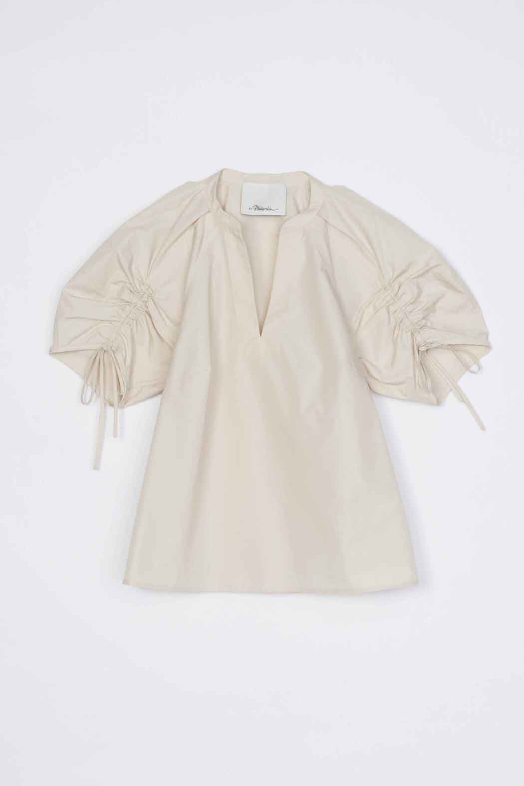 Ruched Sleeve V-Neck Top Stone
