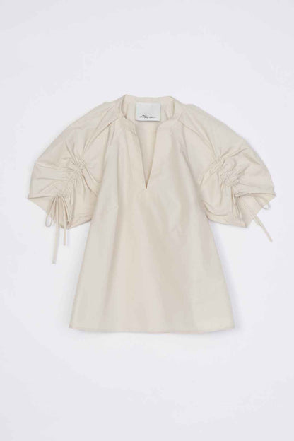 Ruched Sleeve V-Neck Top Stone