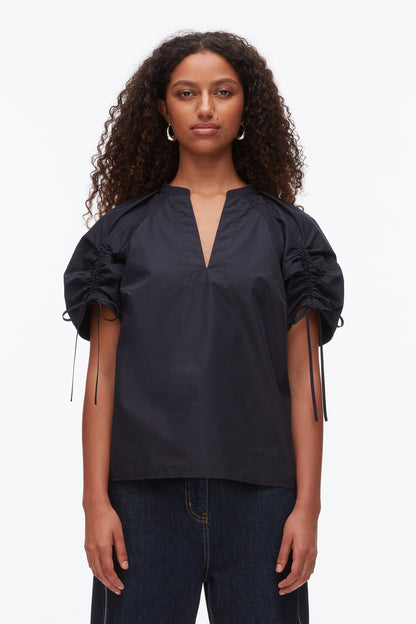 Ruched Sleeve V-Neck Top Midnight