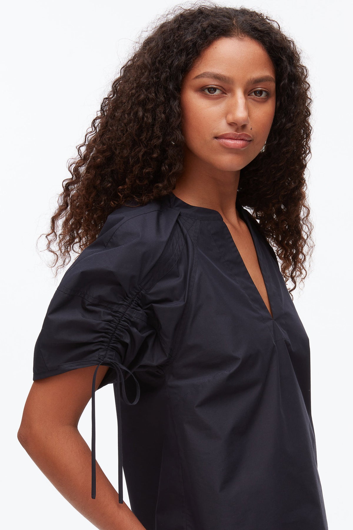 Ruched Sleeve V-Neck Top Midnight
