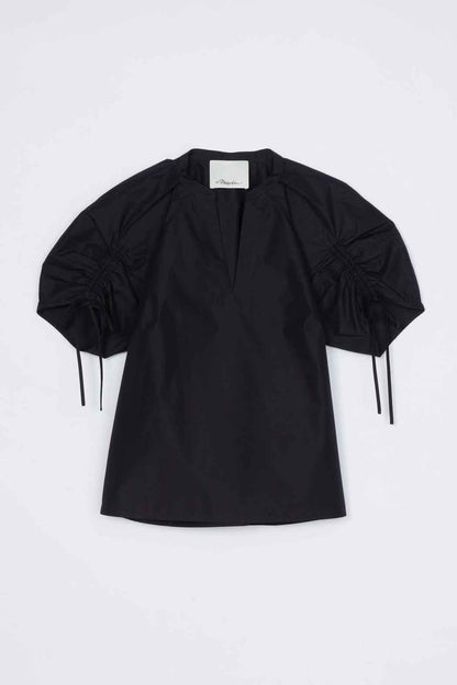 Ruched Sleeve V-Neck Top Oxford Blue