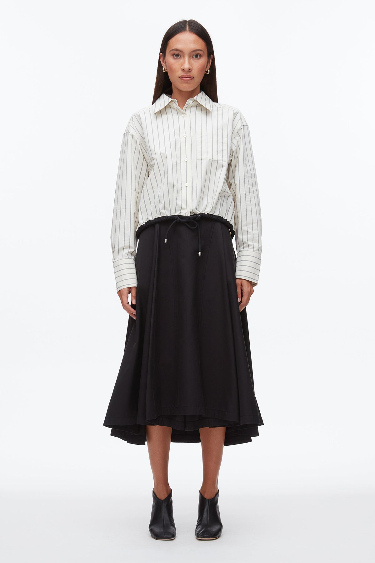 Drawcord Hem Stripe Shirt Cream Multi