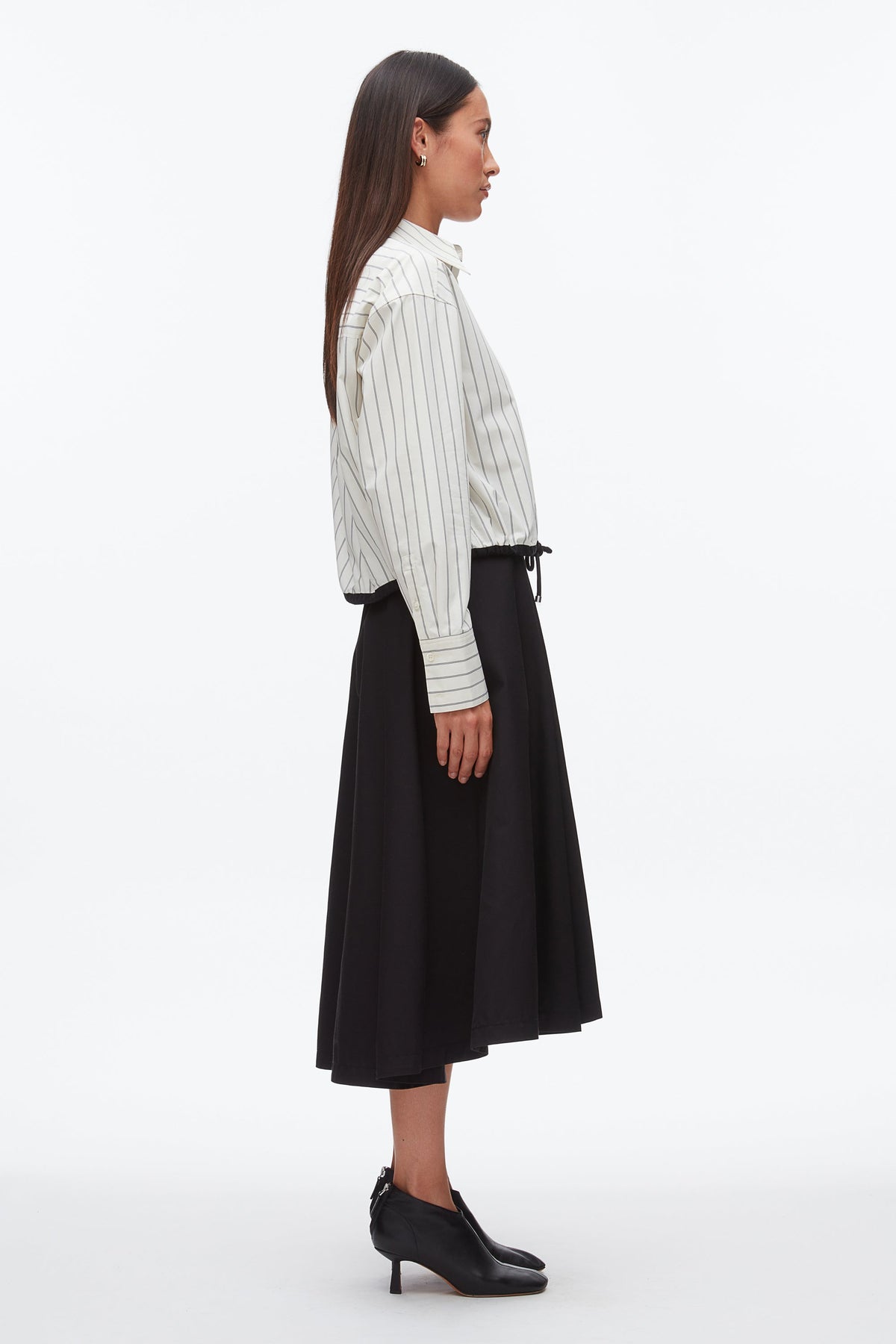 Drawcord Hem Stripe Shirt Cream Multi