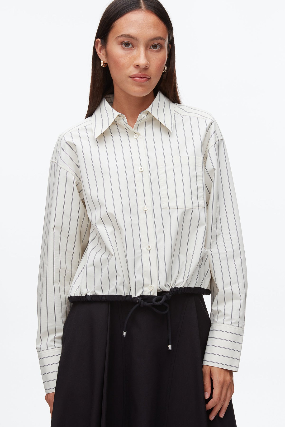 Drawcord Hem Stripe Shirt Cream Multi