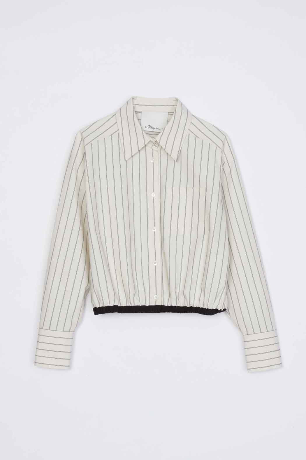 Drawcord Hem Stripe Shirt Cream Multi