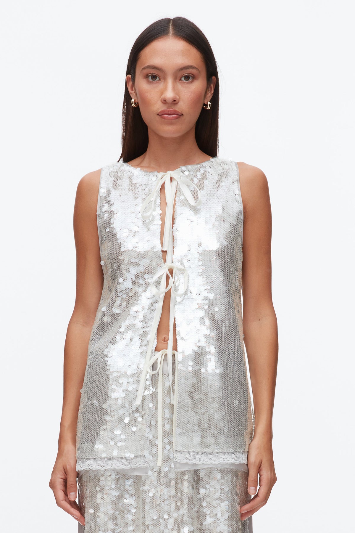 Sequin Tank with Bows Fog