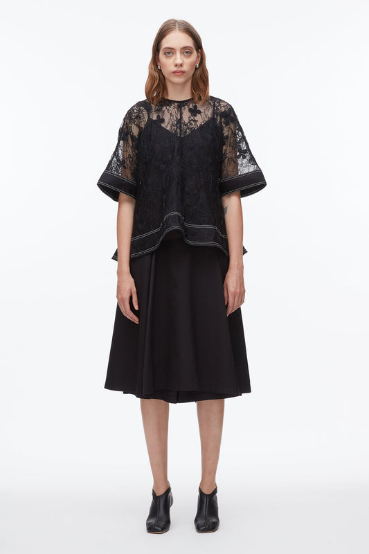 Dimensional Lace Flounce Top Black