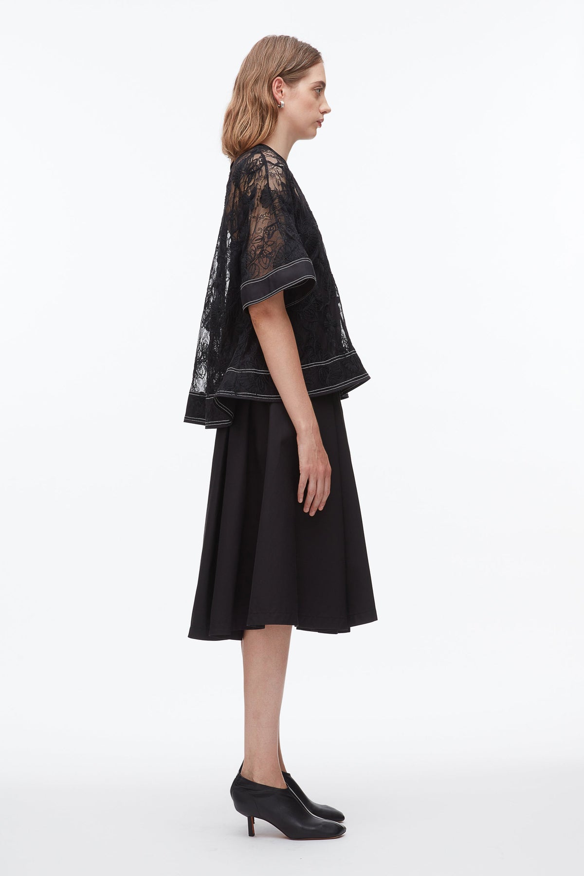 Dimensional Lace Flounce Top Black