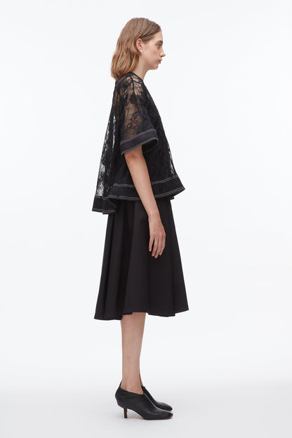 Dimensional Lace Flounce Top Black
