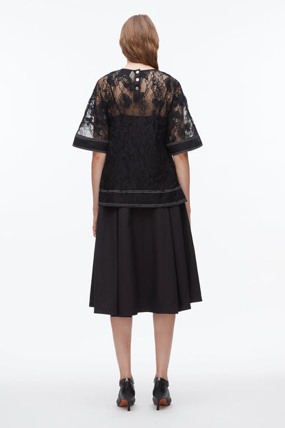 Dimensional Lace Flounce Top Black