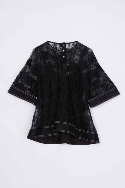 Dimensional Lace Flounce Top Black