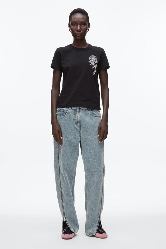 Flower Embroidery Merch Tee Black
