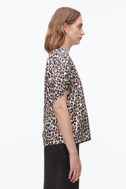 Leopard Ruched Sleeve Top Chalk Multi