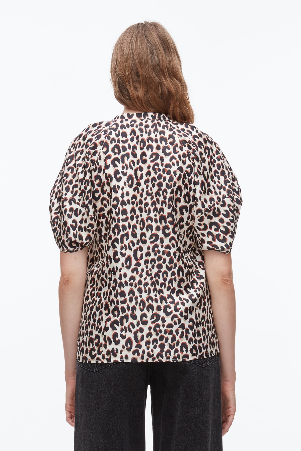 Leopard Ruched Sleeve Top Chalk Multi