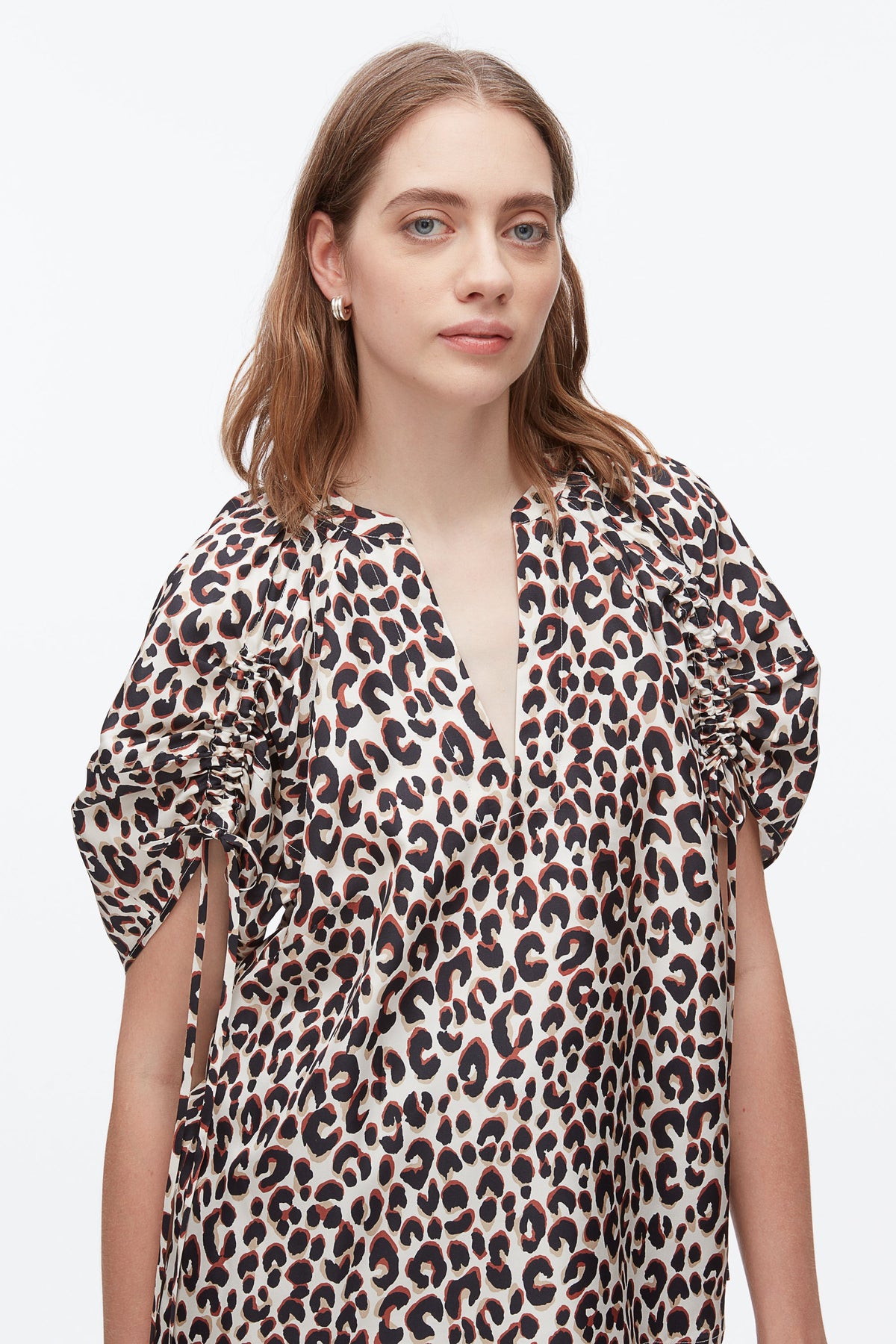 Leopard Ruched Sleeve Top Chalk Multi