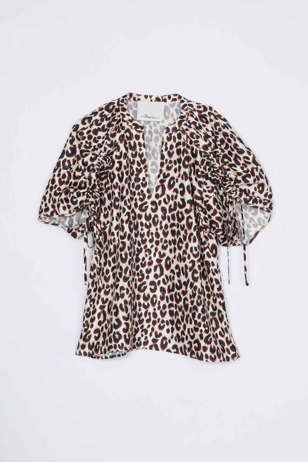 Leopard Ruched Sleeve Top Chalk Multi