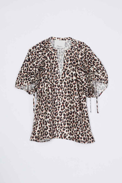Leopard Ruched Sleeve Top Chalk Multi