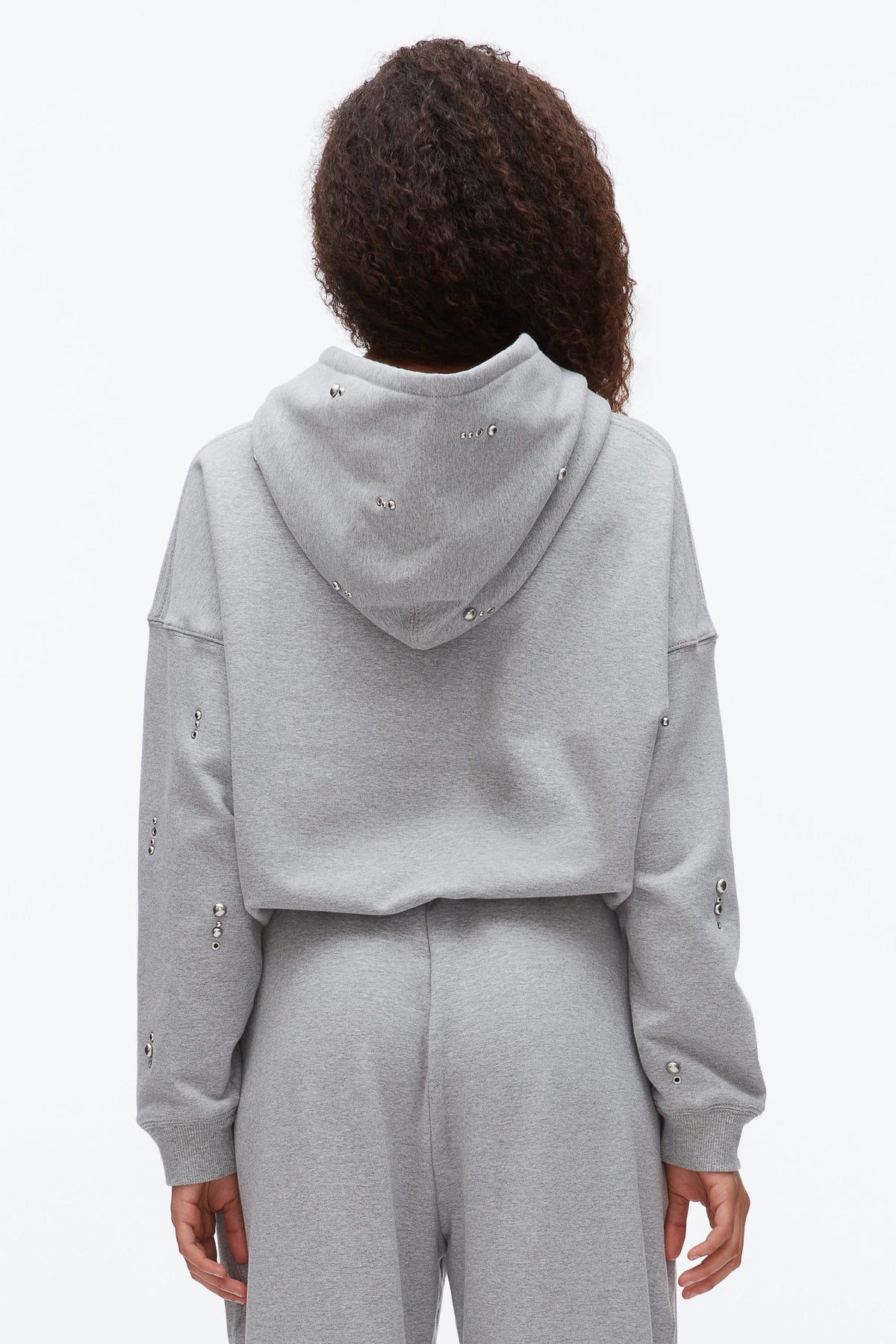 Stud Embellished Oversized Hoodie Grey Melange