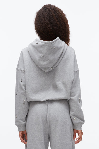 Stud Embellished Oversized Hoodie Grey Melange