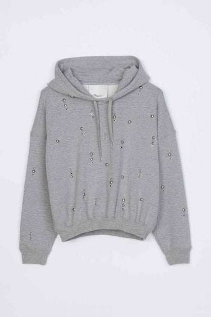 Stud Embellished Oversized Hoodie Grey Melange