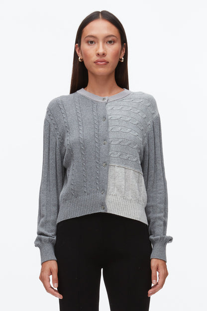 Mix Cable Crew Neck Cardigan Dark Grey Melange Multi