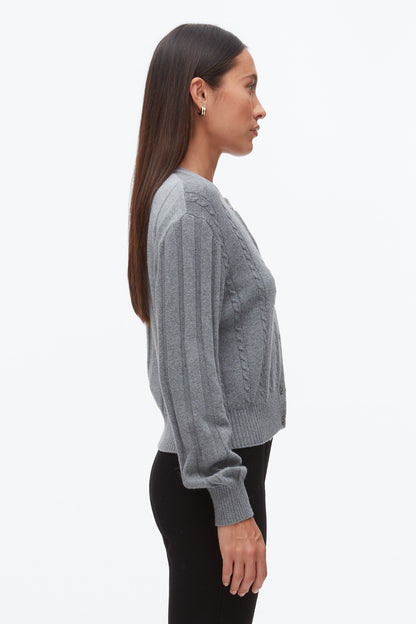 Mix Cable Crew Neck Cardigan Dark Grey Melange Multi