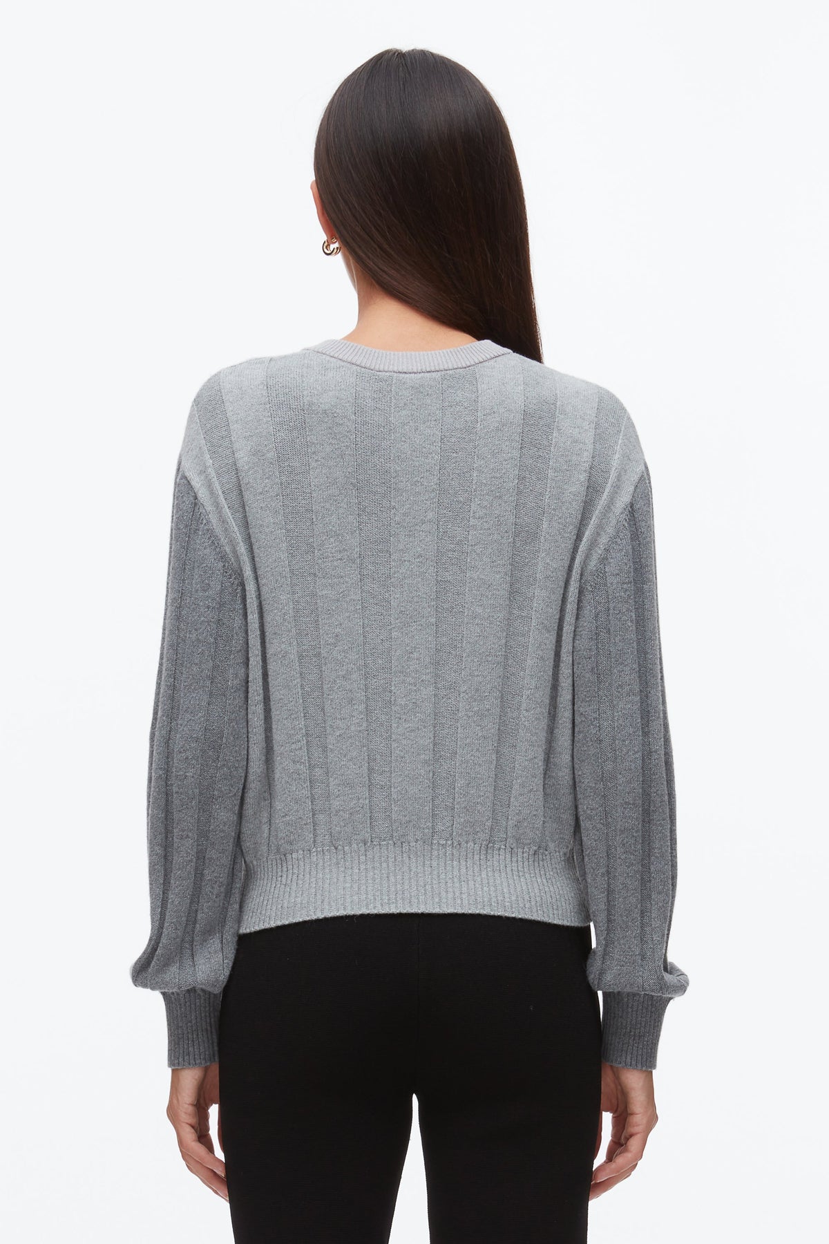 Mix Cable Crew Neck Cardigan Dark Grey Melange Multi