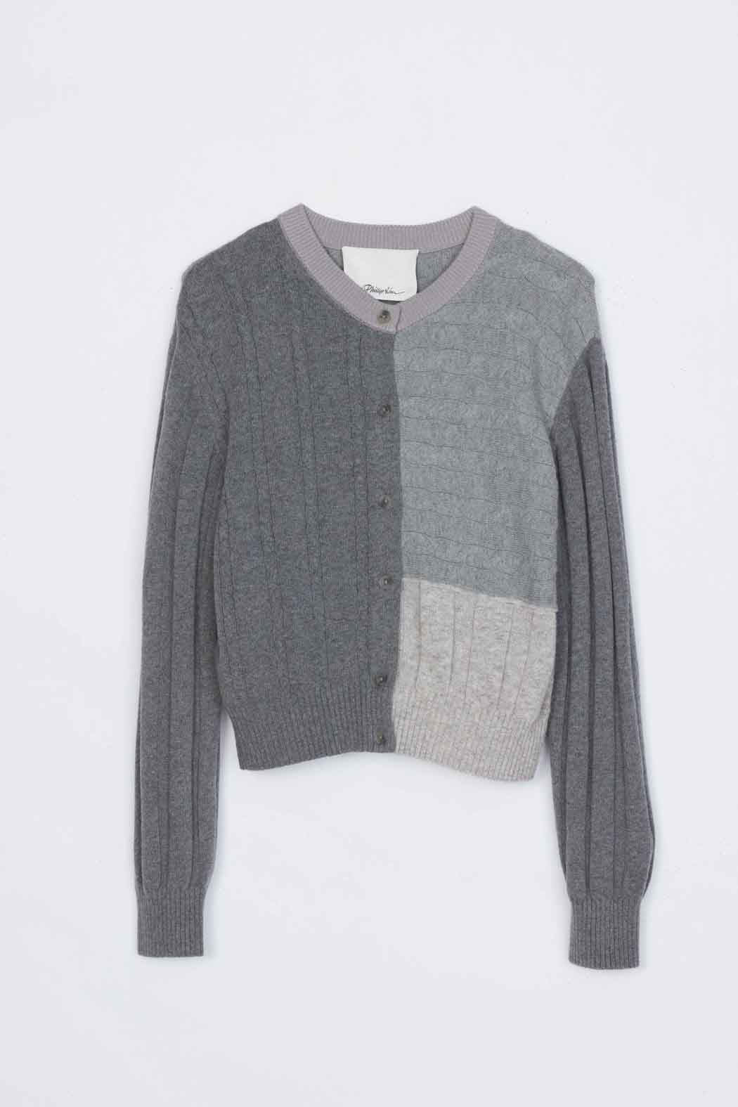 Mix Cable Crew Neck Cardigan Dark Grey Melange Multi