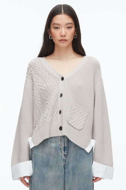 Cable Mix Boyfriend Cardigan Oyster