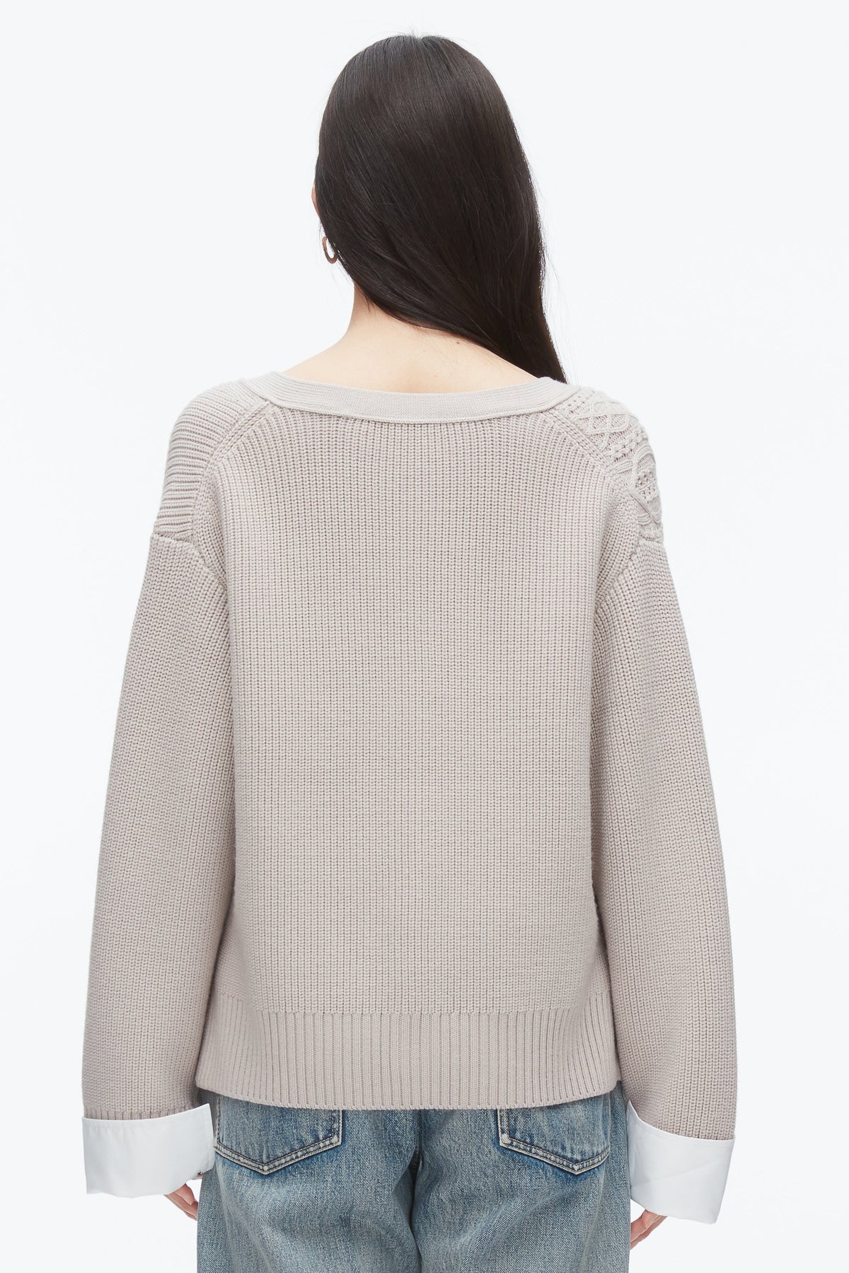 Cable Mix Boyfriend Cardigan Oyster