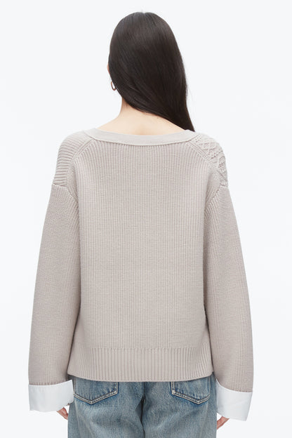 Cable Mix Boyfriend Cardigan Oyster
