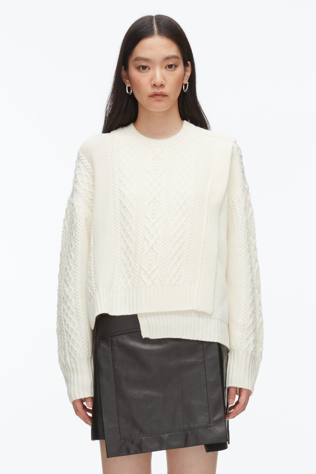 Cable Mix Double Layer Crewneck Ivory