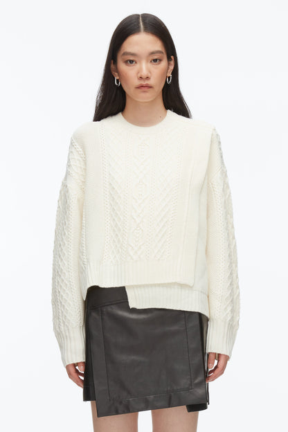 Cable Mix Double Layer Crewneck Ivory