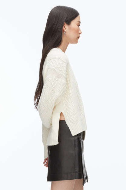 Cable Mix Double Layer Crewneck Ivory