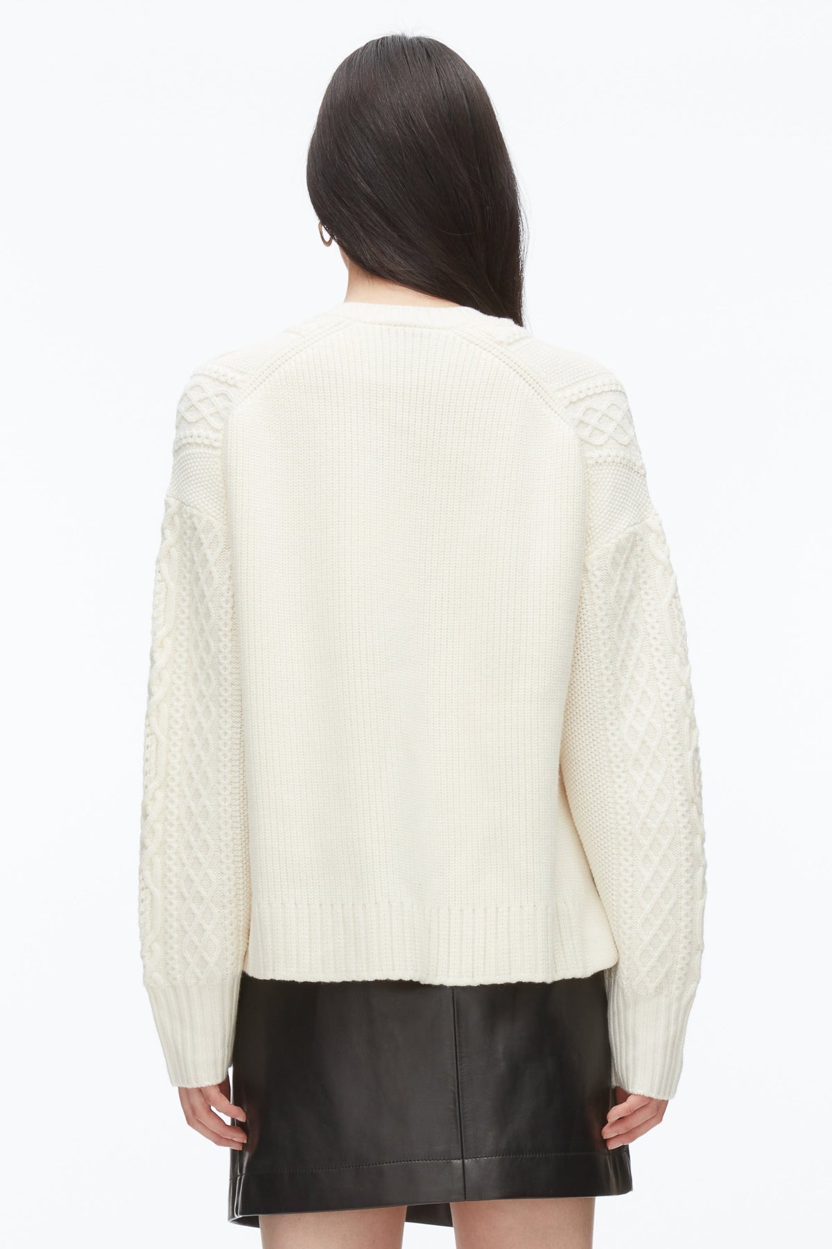 Cable Mix Double Layer Crewneck Ivory