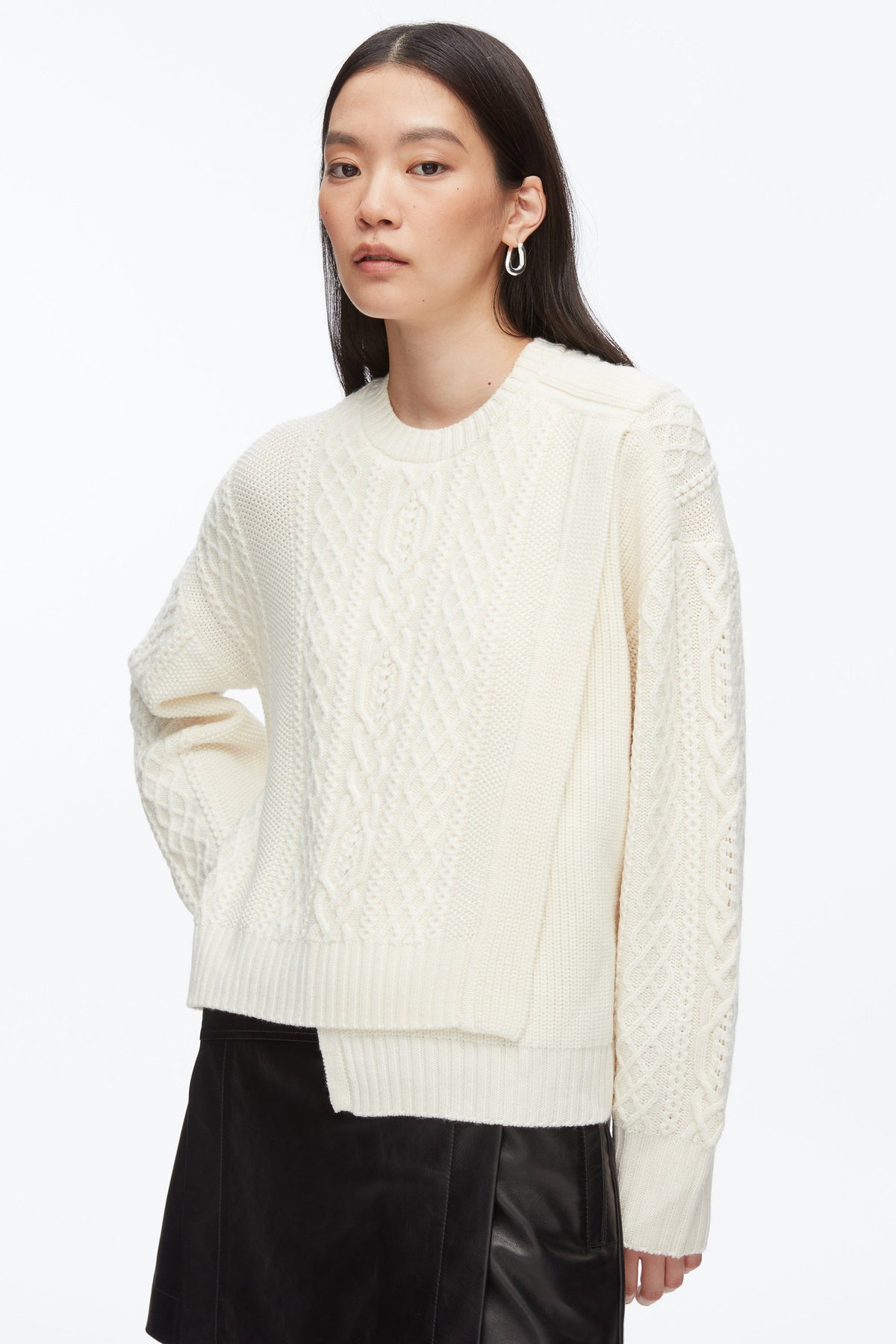Cable Mix Double Layer Crewneck Ivory