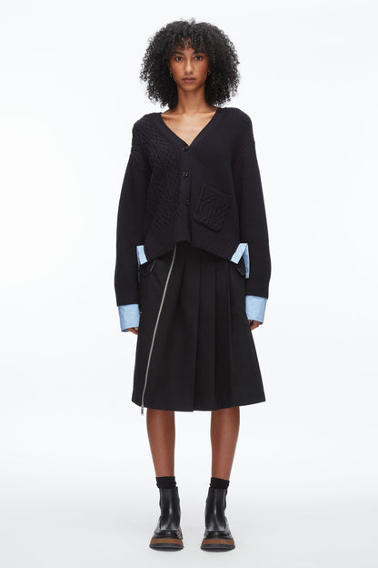 Cable Mix Boyfriend Cardigan Midnight