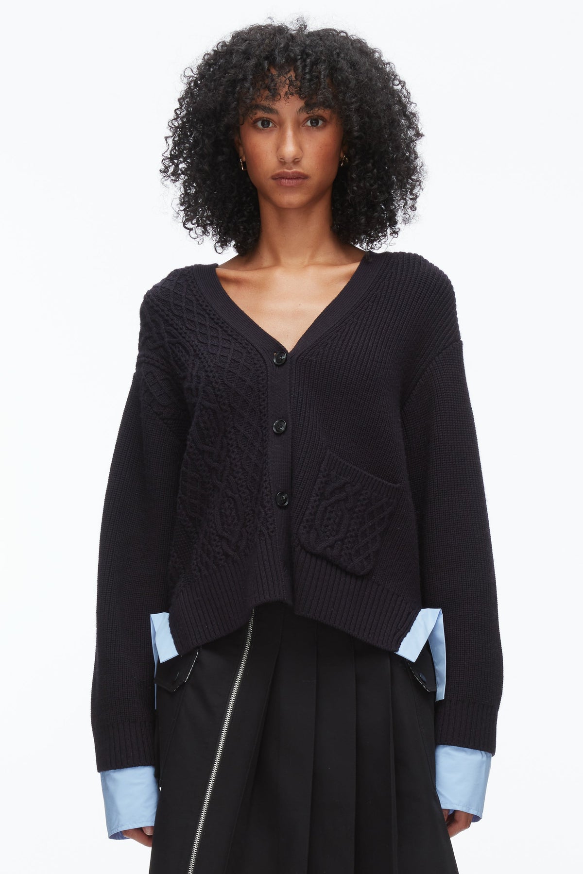 Cable Mix Boyfriend Cardigan Midnight