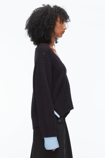 Cable Mix Boyfriend Cardigan Midnight