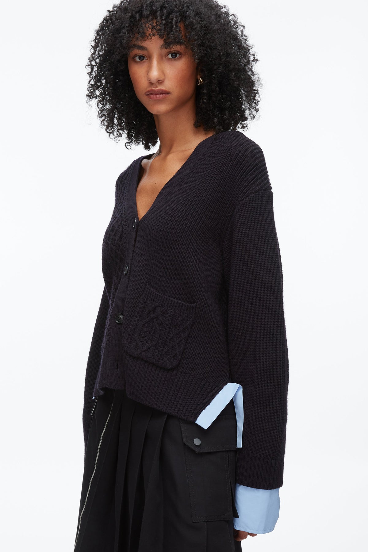 Cable Mix Boyfriend Cardigan Midnight