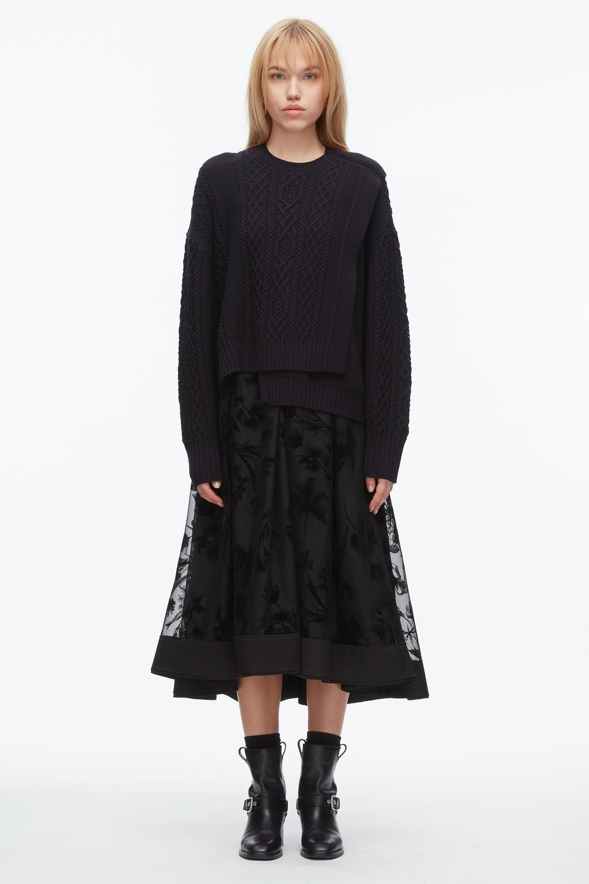 Cable Mix Double Layer Crewneck Midnight