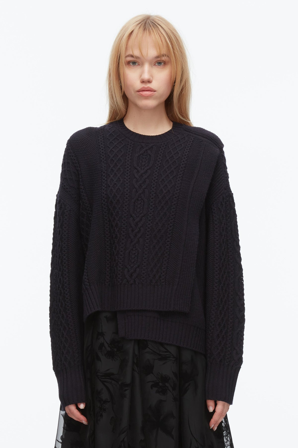 Cable Mix Double Layer Crewneck Midnight