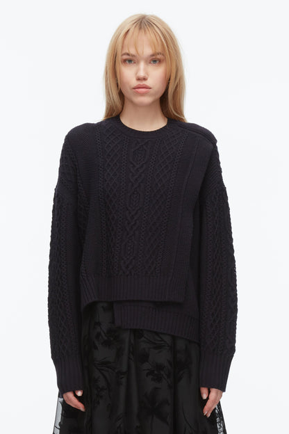 Cable Mix Double Layer Crewneck Midnight