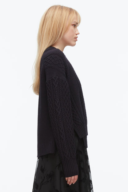 Cable Mix Double Layer Crewneck Midnight