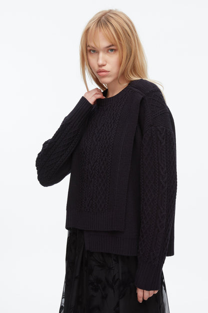 Cable Mix Double Layer Crewneck Midnight