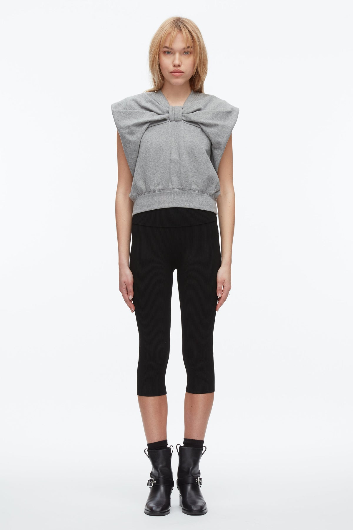 Draped Bow French Terry Top Grey Melange