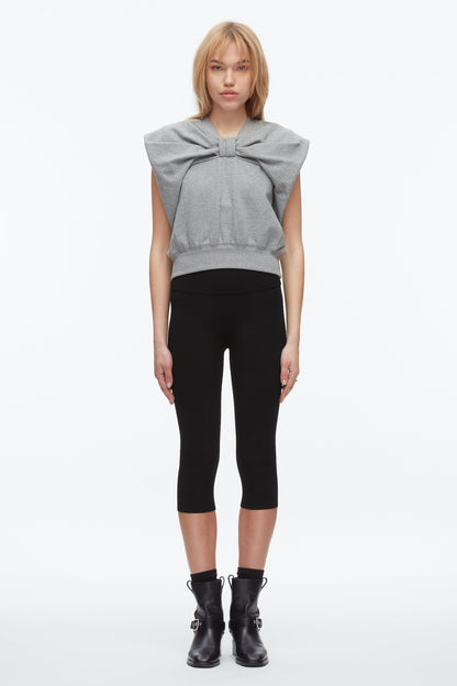Draped Bow French Terry Top Grey Melange