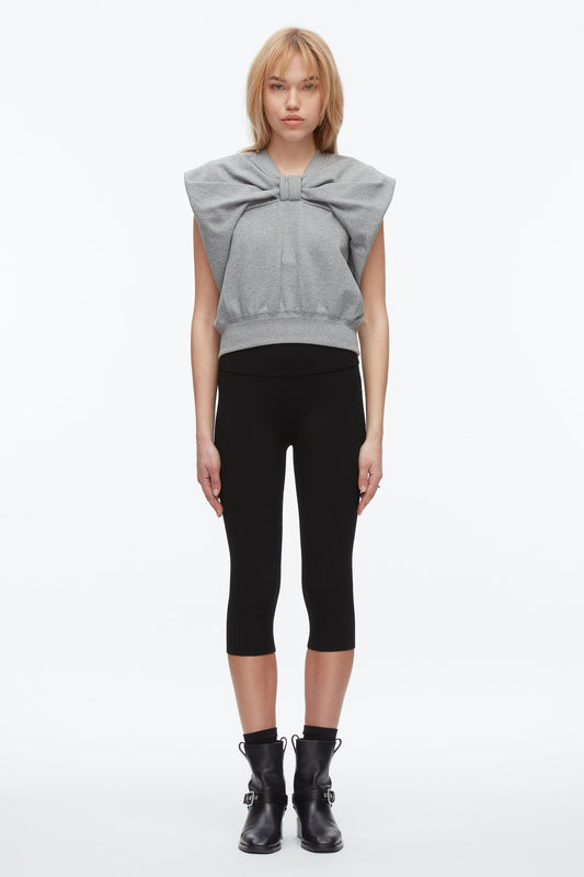 Draped Bow French Terry Top Grey Melange