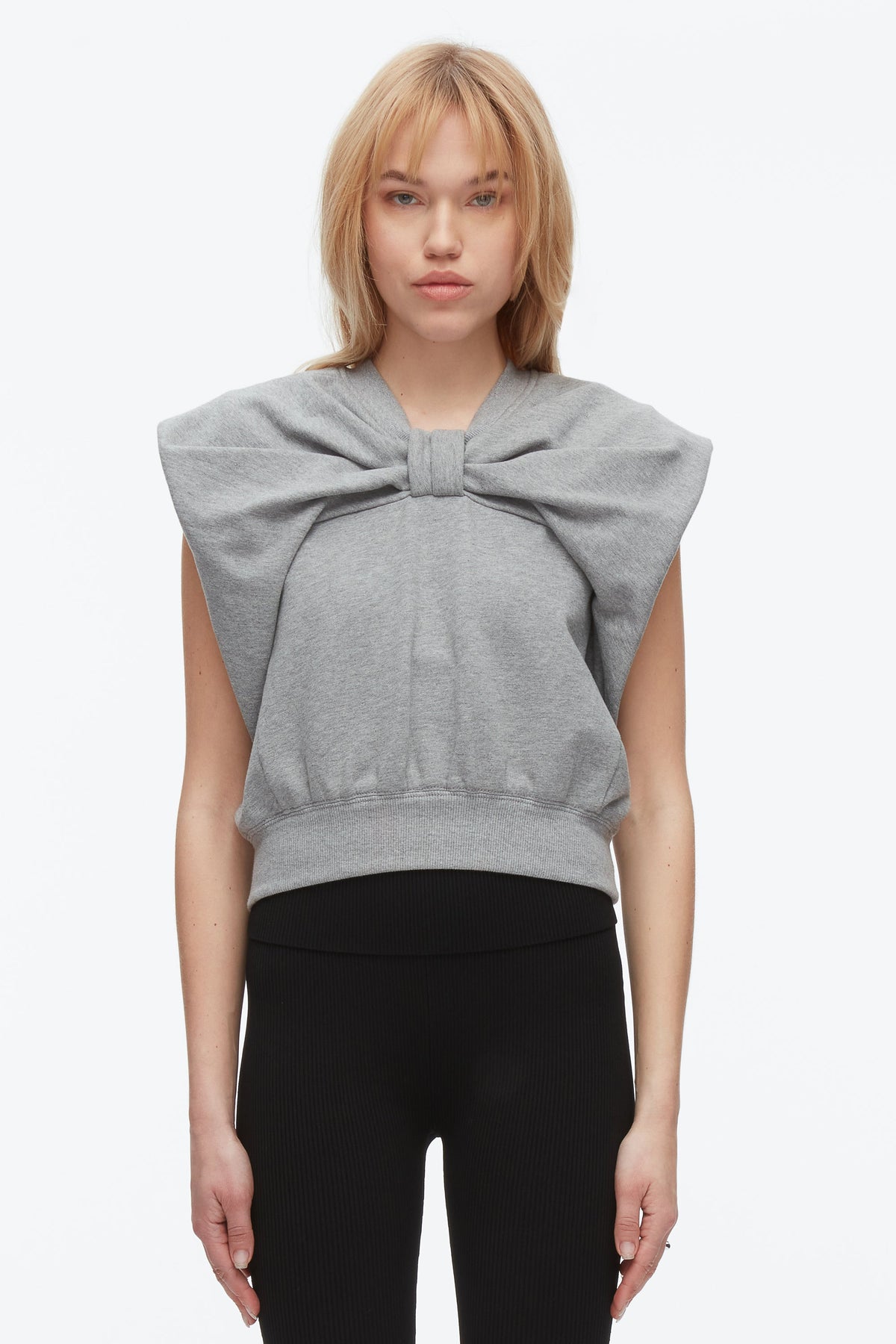 Draped Bow French Terry Top Grey Melange